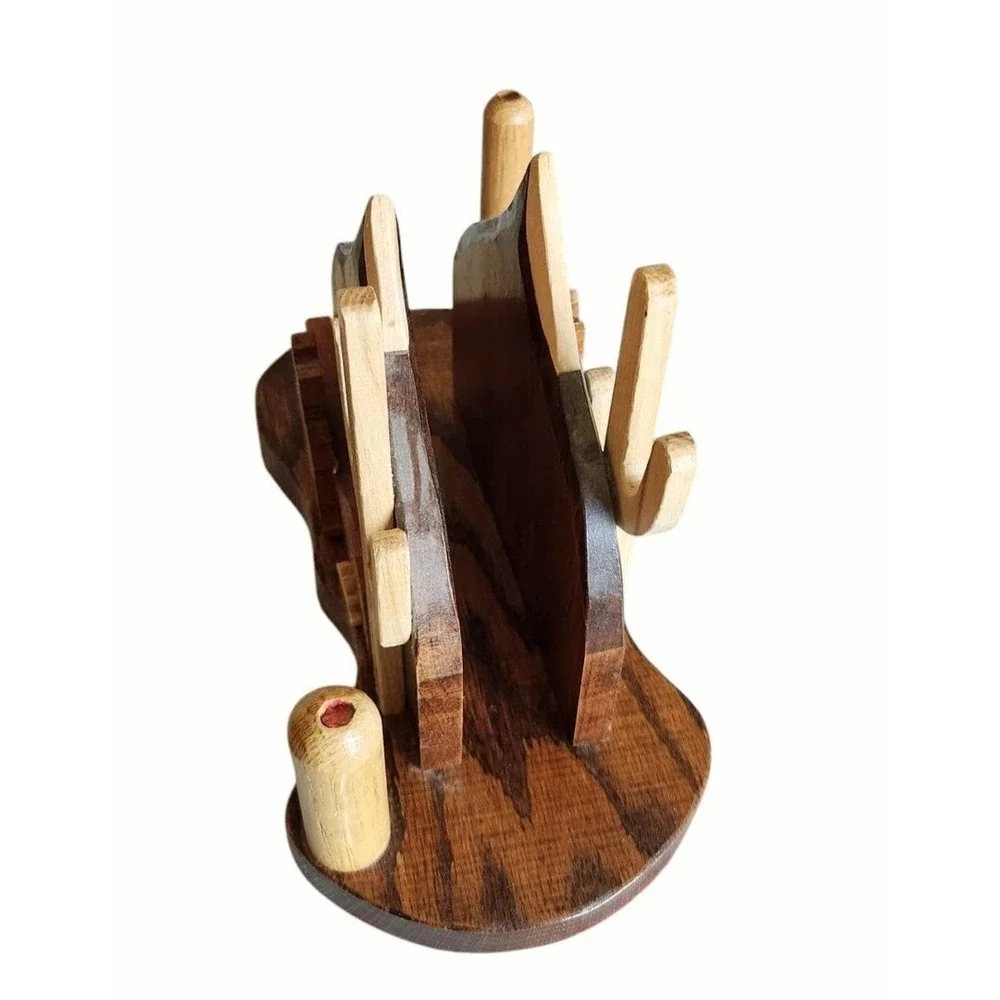 Vintage Hand-carved Wooden Napkin Towel Holder Wolf Wolves Cactus Cabin Hunting